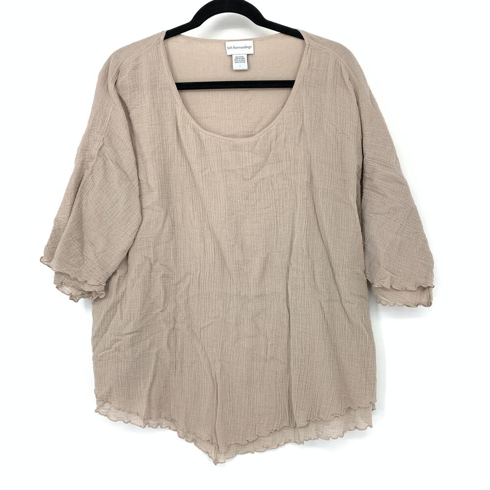 Soft Surroundings Neutral Taupe Gauze Scoop Neck Top